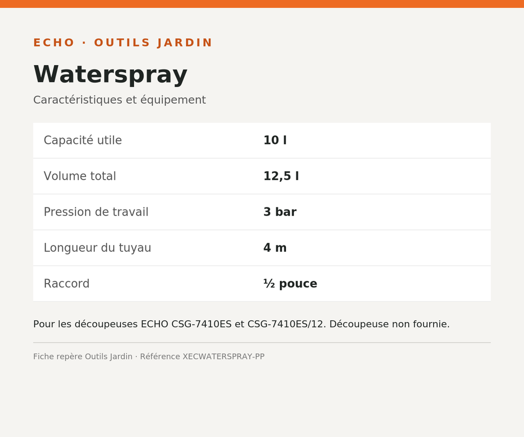Réservoir d’eau sous pression WATERSPRAY-PP — 10 litres — infographie technique Outils Jardin
