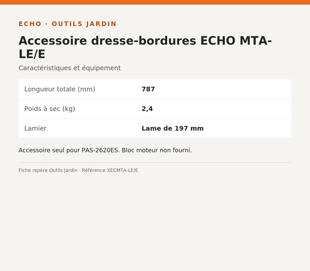 Accessoire dresse-bordures ECHO MTA-LE/E — infographie technique Outils Jardin [ECHO 2026-10-03]
