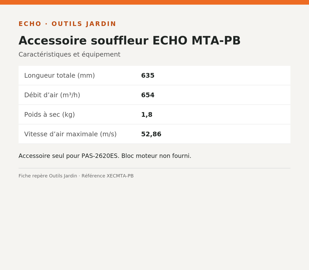 Accessoire souffleur ECHO MTA-PB — infographie technique Outils Jardin [ECHO 2026-10-03]