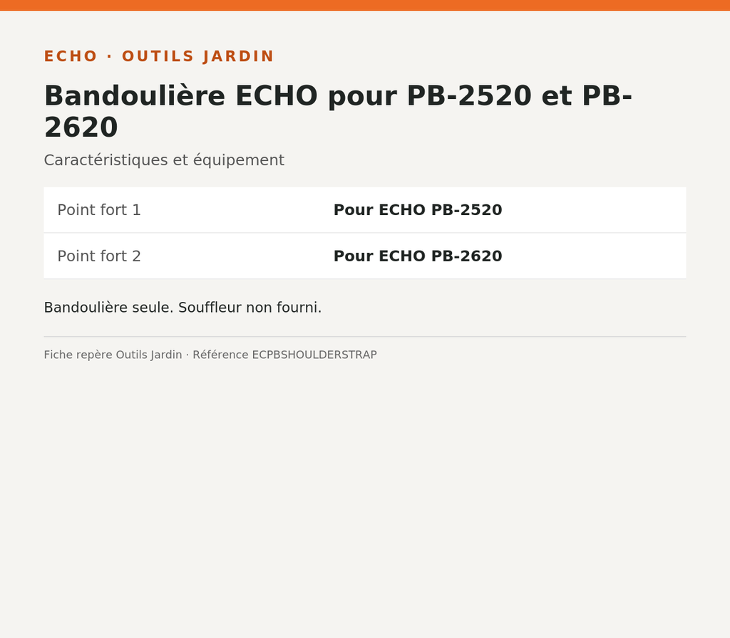 Bandoulière ECHO pour PB-2520 et PB-2620 — infographie technique Outils Jardin [ECHO 2026-10-03]