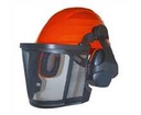 Casque forestier professionnel complet avec visière extra large grillagée relevable et anti-bruit