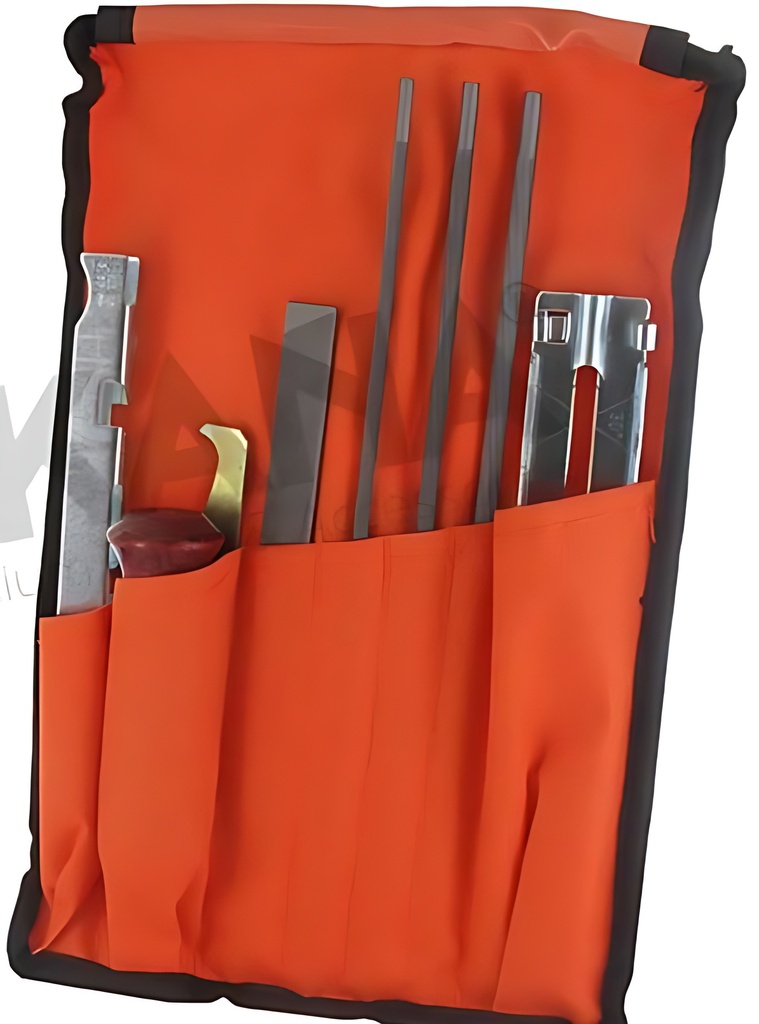 [930-8312] Kit pour affutage professionnel - 1x manche 3 limes rondes 1 lime plate 1 curette 1 jauge de profondeur, PORTE LIME, 9308312, 830-8312, 3582321361093