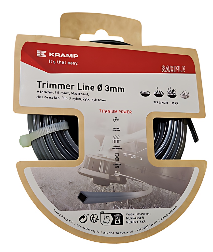 [NL30129TSKR-15M] Fil de coupe Ø 3mm 15m carré Kramp, NL3044TSKR,  8716106162420, NL30129TSKR