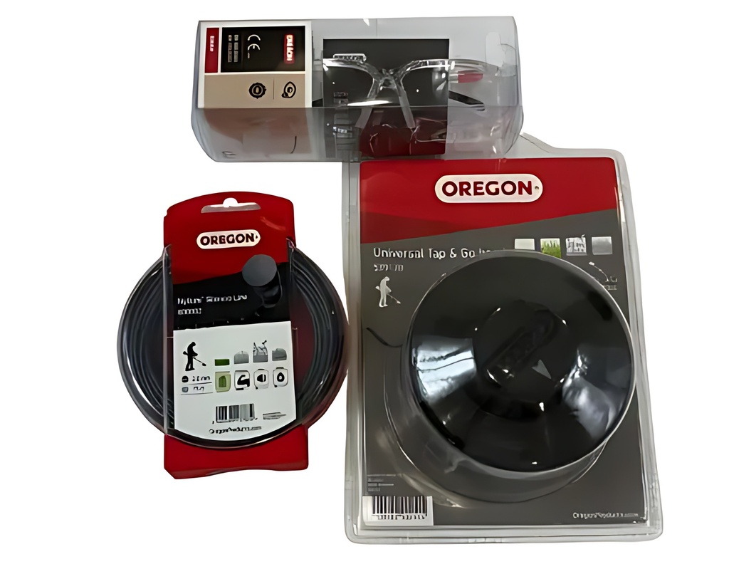 Kit entretien debroussailleuse avec tête nylon Tap&Go + 15m de fil nylon 2mm Silencio + 1 paire de lunette de sécurité Oregon  646508