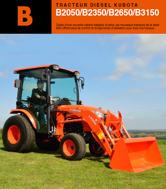 Micro tracteur occasion +-300h KUBOTA B2650 HDW roues agraires, chargeur frontal et fourches - SANS CABINE