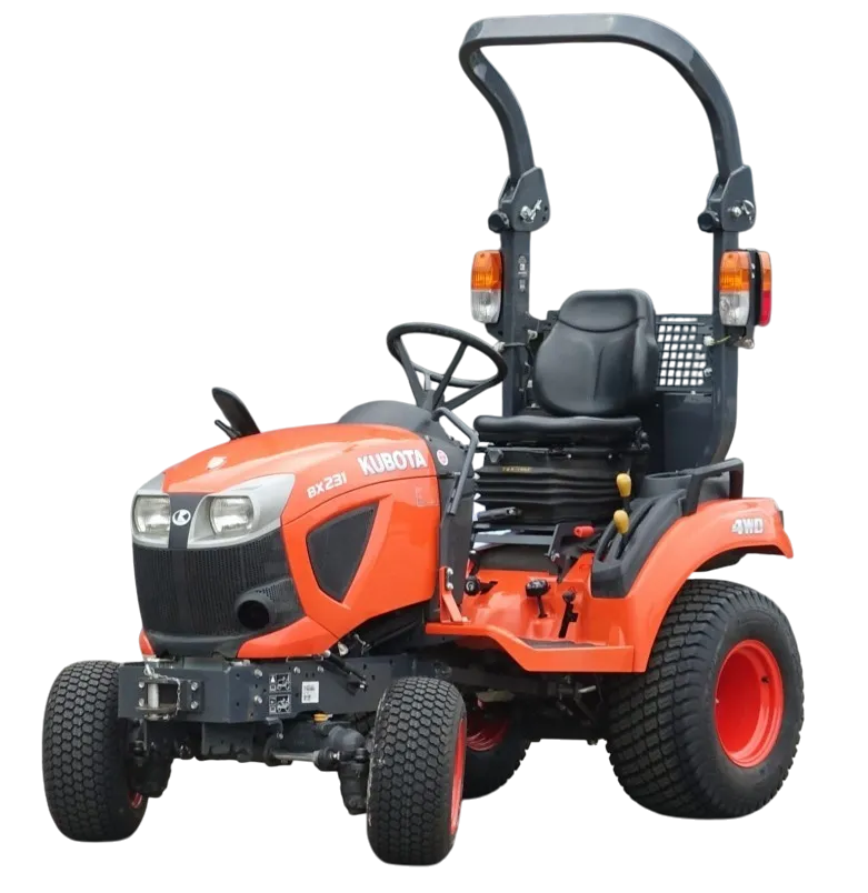 [KUBOTA BX231D GAZ] Tracteur 4x4 diesel 23cv KUBOTA BX231D BX-231 D, roues gazon AV 18×8.50-10 AR 26×12.00-12, siège PVC à suspension mécanique PROMO