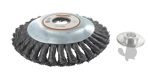 [161-0300] Tête brosse métallique pour débroussailleuse diamètre: 150 mm. A partir de 30 cc. Sadapte comme une lame de coupe. Alésage : 25 4 mm et bague de réduction 20mm. Pour le nettoyage des pavés autoblo, 1610300